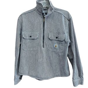 Carhartt Workwear Hickory Stripe Railroad Shirt Jacket Half Zip Small